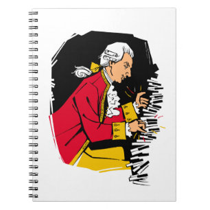 Mozart spelar piano anteckningsbok