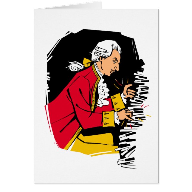 Mozart spelar piano hälsningskort (Framsidan)