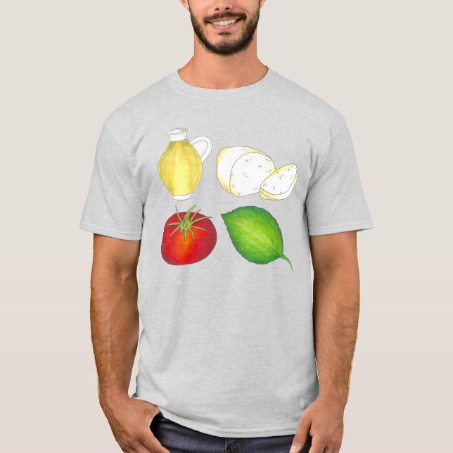 Mozzarella Tomato Basil Olive Oil Italy Food Tee Shirt (Framsida)