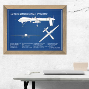 MQ-1 Predator UAV - Flygplanets blåavtryck ABD Fototryck