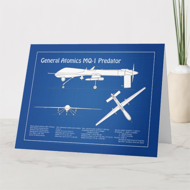 MQ-1 Predator  UAV- Flygplansritning ABD Tack Kort (Framsida)