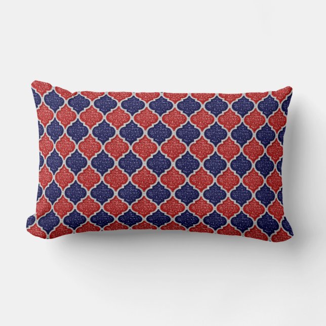 MQF Sequins-Red-White-Mörk blått-LUMBAR PILLOW Lumbarkudde (Framsida)