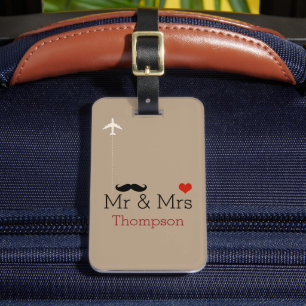 Mr and Mrs airplane travel personalized Bagagebricka