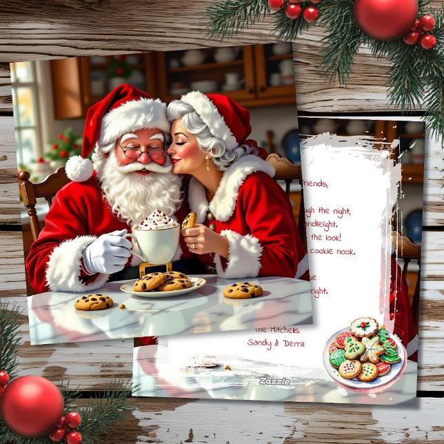 Mr and Mrs Claus Cookies, Hot Chocolate Christmas Julkort (Skapare uppladdad)