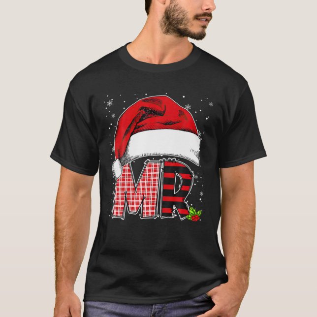 Mr And Mrs Claus Couples Santa Hat Christmas Pajam T Shirt (Framsida)