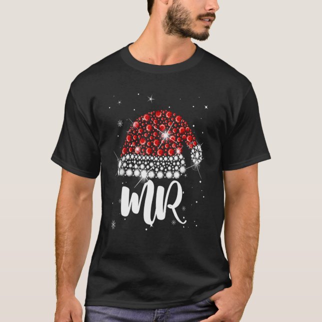 Mr And Mrs Santa Hat Christmas Couples Matching Pa T Shirt (Framsida)