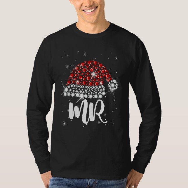 Mr And Mrs Santa Hat Christmas Couples Matching Pa T Shirt (Framsida)