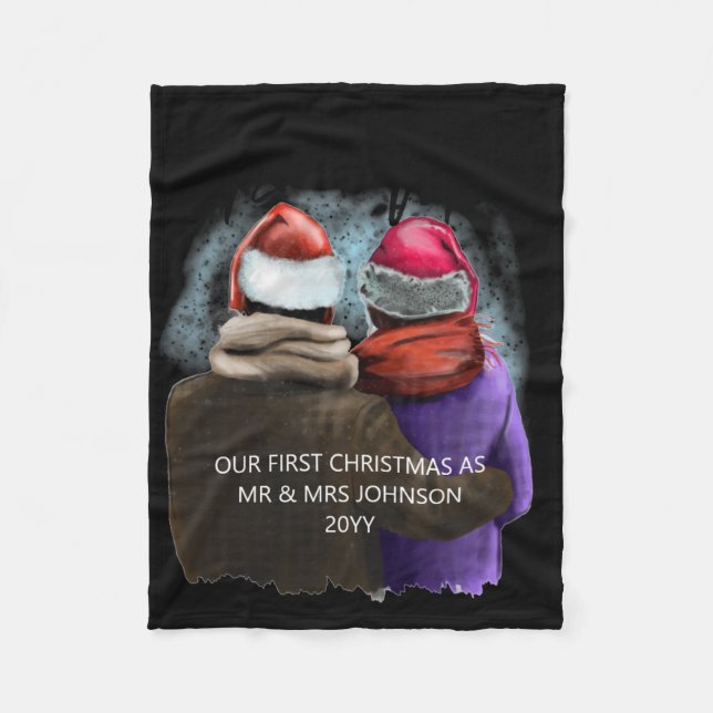 Mr And Mrs Script Couples Christmas T Shirt  Fleecefilt (Framsidan)