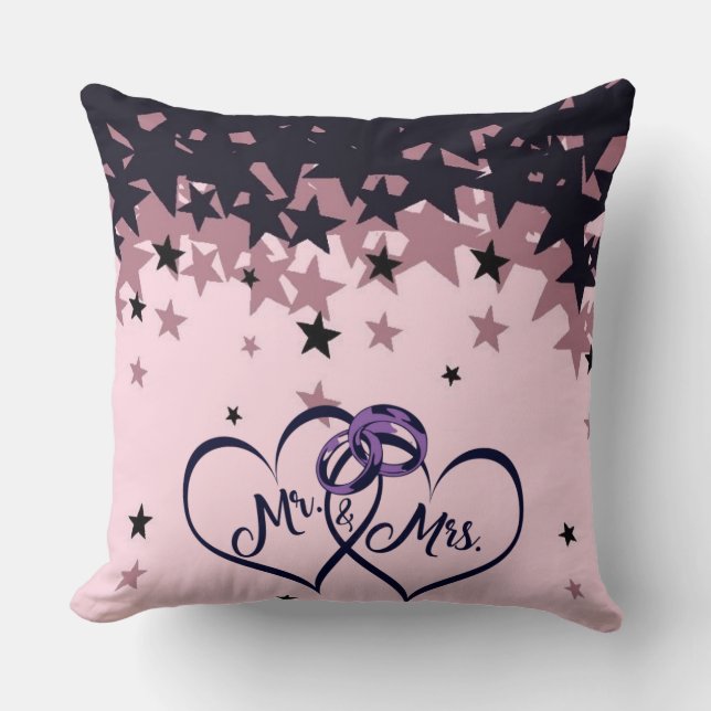 Mr and Mrs Wedding Throw Pillow with Star Backgrou Kudde (Framsida)