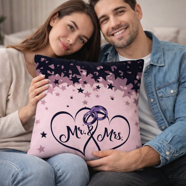 Mr and Mrs Wedding Throw Pillow with Star Backgrou Kudde (Skapare uppladdad)