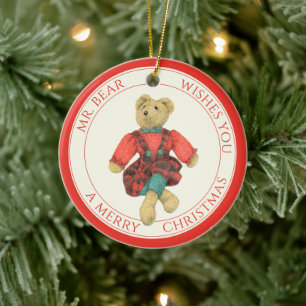 MR. BEAR Keramisk cirkelornament + text Julgransprydnad Keramik
