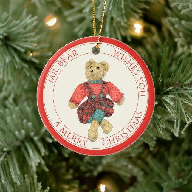 MR. BEAR Keramisk cirkelornament + text Julgransprydnad Keramik (Träd)