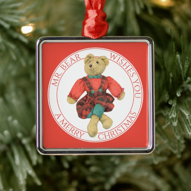 MR. BEAR Premium Fyrkantig Ornament + Text (Träd)