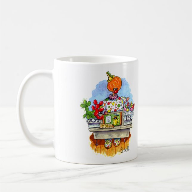 Mr Binky tillverkar Balloon-djur. Kaffemugg (Vänster)