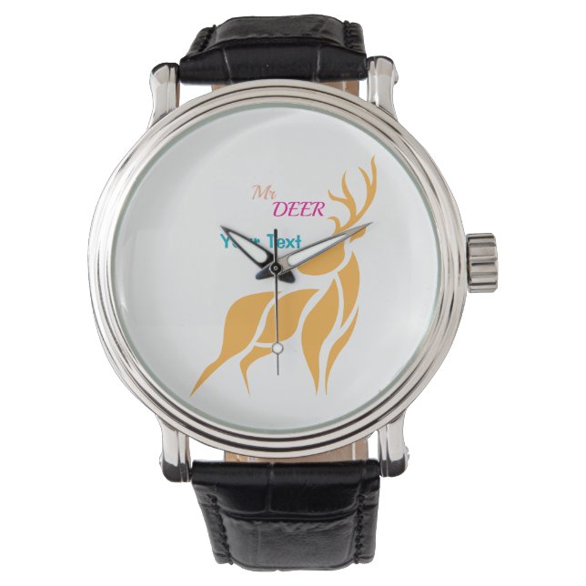 Mr. Deer Grafik – Rustik Skogsstil Armbandsur (Framsida)