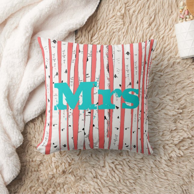 Mr eller Mrs. personalizes Birch Träd Pillows Kudde (Filt)