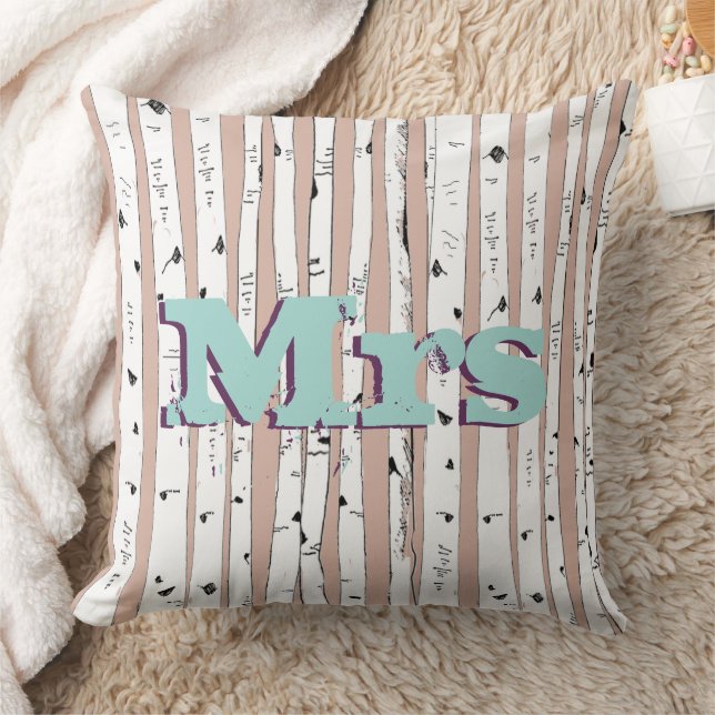 Mr eller Mrs. personalizes Birch Träd Pillows Kudde (Filt)