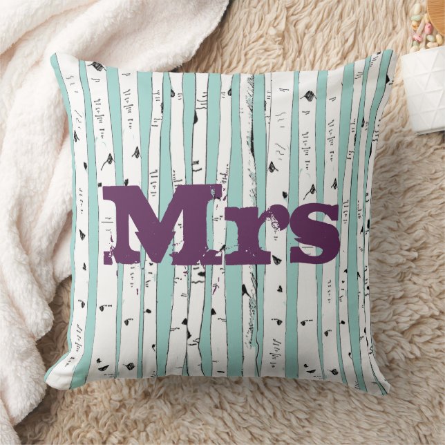 Mr eller Mrs. personalizes Birch Träd Pillows Kudde (Filt)