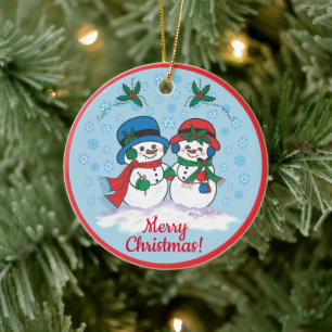 Mr. & Frosty the Snögubbe Ceramic Ornament