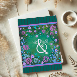 Mr. & Fru Bröllop Söt Lila Elegant för Blommigt Kort