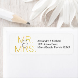 Mr. & Fru Guld Elegant Typography Bröllop Returadress Etikett