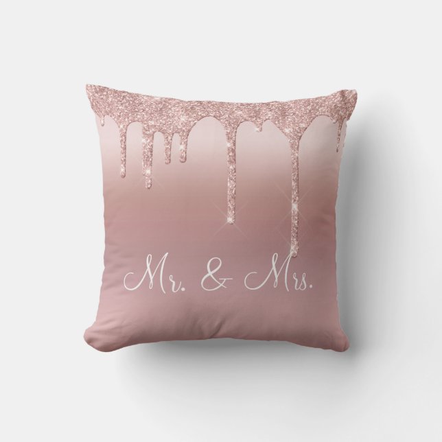Mr. & Fru Rosa Glitter Elegant bröllop Kudde (Framsida)