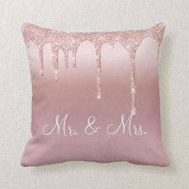 Mr. & Fru Rosa Glitter Elegant bröllop Kudde