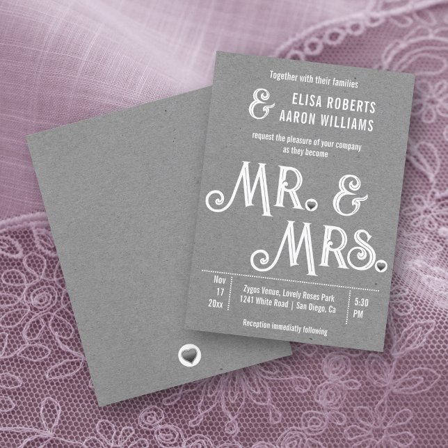 Mr. & Fru typografi grått pappra bröllop Inbjudningar (Skapare uppladdad)