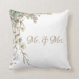 Mr. & Green Blommigt Script Elegant bröllop Kudde