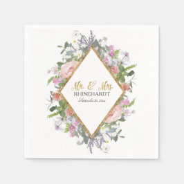 Mr. & Guld Faux Glitter Wildbloms Blommigt Art Pappersservett