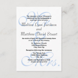 Mr. & Inbjudan till fru Blue-3x5 Bröllop och motta