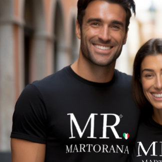 MR. Italian Flag Heart Personal Last Name Couples T Shirt
