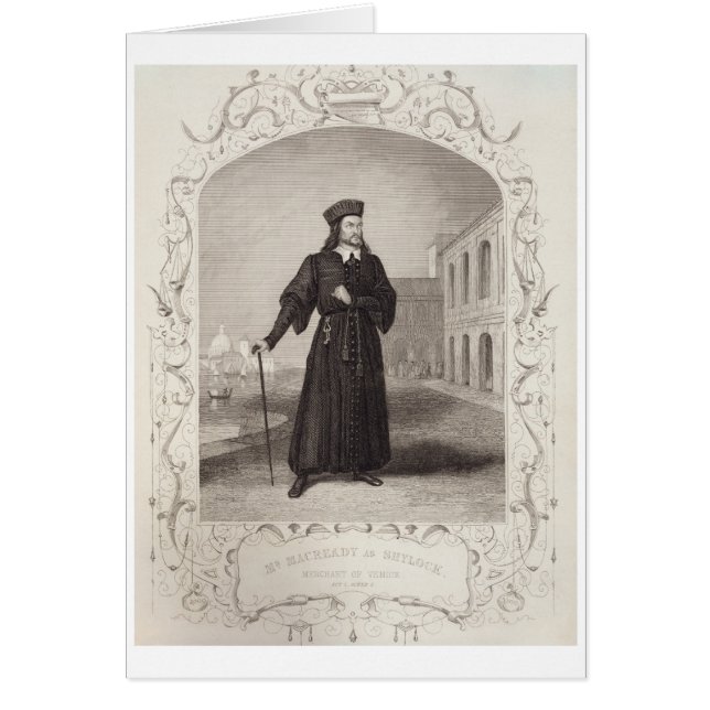 Mr Macready as Shylock, Act I Scene 3, in 'The Mer Hälsningskort (Framsidan)
