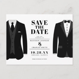 Mr. & Modern Black Bröllop Tux - Spara datum Vykort