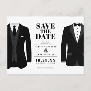 Mr. & Modern Black Bröllop Tux - Spara datum Vykort