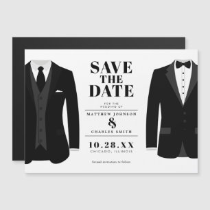 Mr. & Modern Black Bröllop Tux - Spara datumet Magnetisk Inbjudningskort