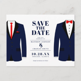 Mr. & Modern Bröllop Navy Tux - Spara datum Vykort