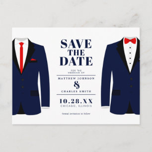 Mr. & Modern Bröllop Navy Tux - Spara datum Vykort