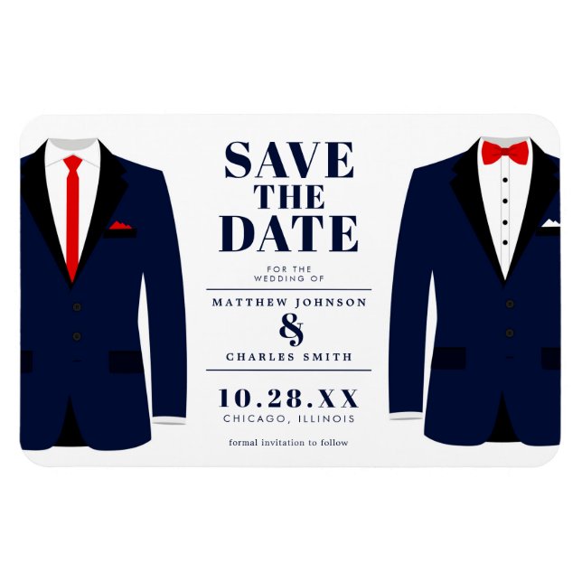 Mr. & Modern Bröllop Navy Tux - Spara datumet Magnet (Horisontell)