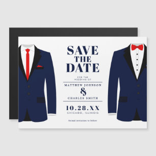 Mr. & Modern Bröllop Navy Tux - Spara datumet Magnetisk Inbjudningskort