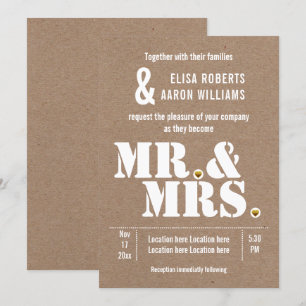 Mr. & Modern typografi pappra bröllop Inbjudningar