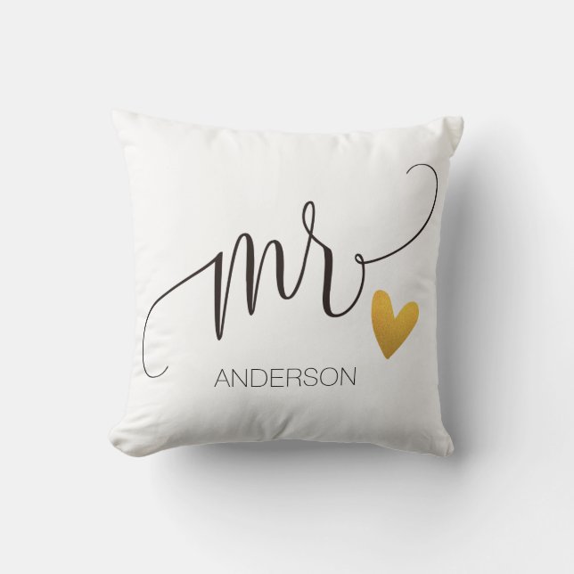 Mr|Mr& Mrs| Calligraphy|Personligt bröllop-2 Kudde (Framsida)