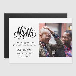Mr. & Mr Script - Spara datumet med foto Magnetisk Inbjudningskort