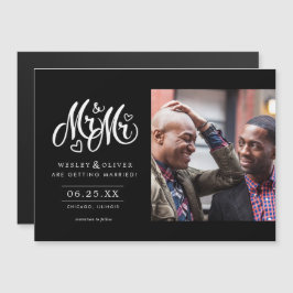 Mr. & Mr Script - Spara datumet med foto Magnetisk Inbjudningskort