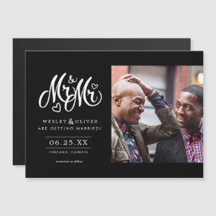 Mr. & Mr Script - Spara datumet med foto Magnetisk Inbjudningskort
