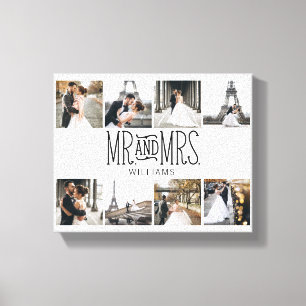 Mr. & Mrs. 8 Photo Hand Lettered Monogram Canvastryck