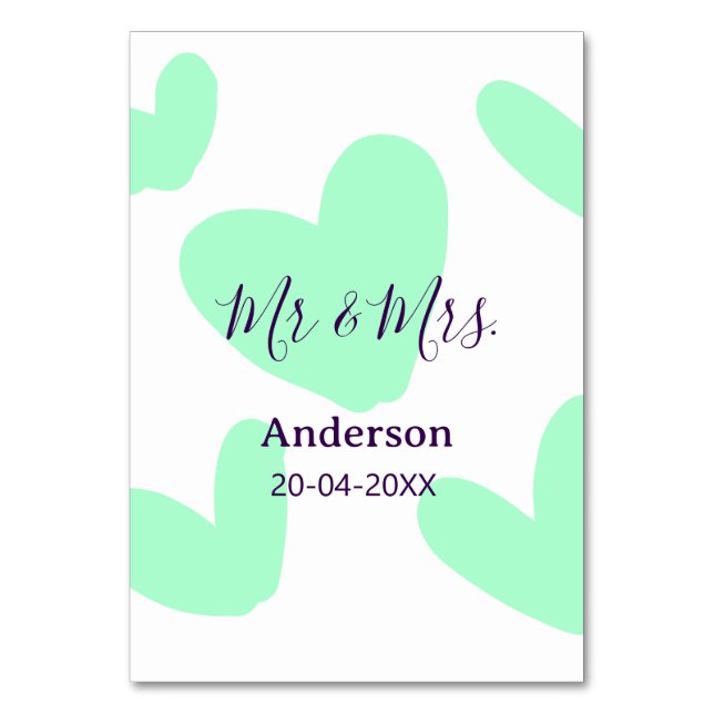 Mr & Mrs add family name date year wedding favor  Bordsnummer (Framsidan)