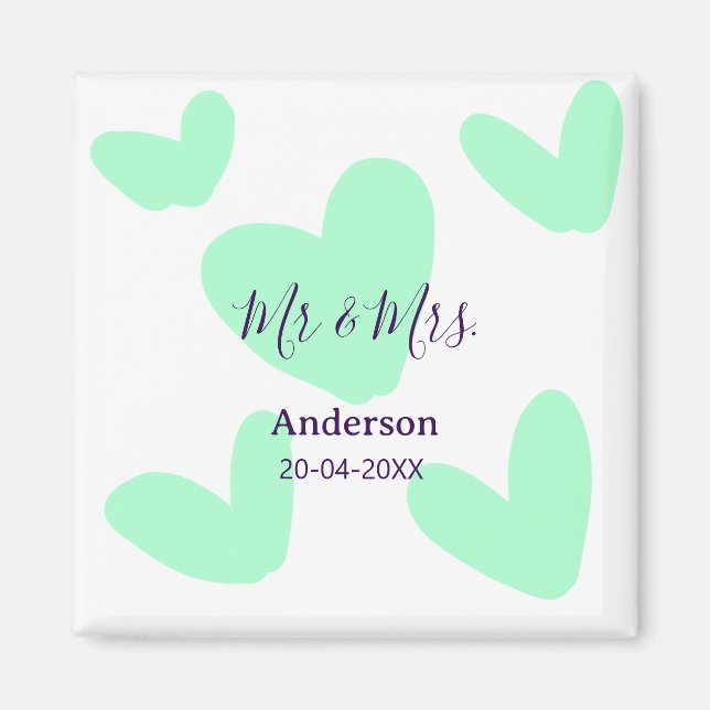 Mr & Mrs add family name date year wedding favor  Magnet (Framsidan)