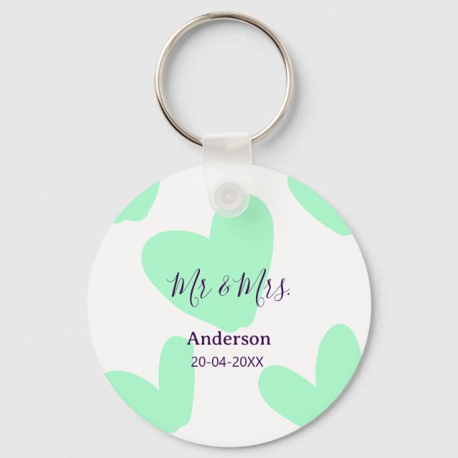 Mr & Mrs add family name date year wedding favor  Nyckelring (Framsida)