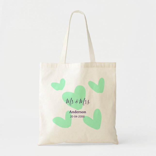 Mr & Mrs add family name date year wedding favor  Tygkasse (Framsidan)